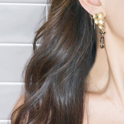 Gemstone Smoky Quartz,Matt Gold Grape Earrings 2枚目の画像
