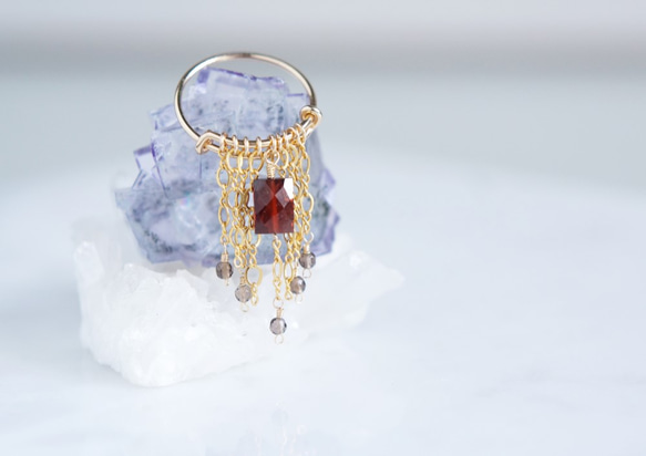 【Bohemian】Carmen Garnet,Smoky Quartz,14KGF Adjustable Ring 4枚目の画像