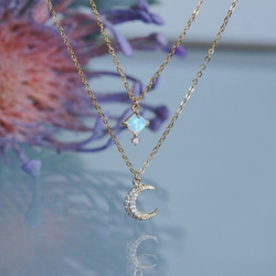 【14KGF】Tiny CZ White Opal Elegant Necklace 5枚目の画像