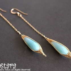 【14KGF】Looping Wire Earrings,Gemstone -Amazonite- 第2張的照片