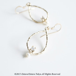 【14KGF】Earrings,CZ Teardrop Pearl 1枚目の画像