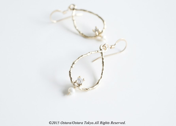 【14KGF】Earrings,CZ Teardrop Pearl 1枚目の画像