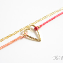 Bijou Bracelet/Red&Pink Satin with 16K Gold Plated Heart 1枚目の画像