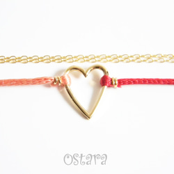 Bijou Bracelet/Red&Pink Satin with 16K Gold Plated Heart 2枚目の画像