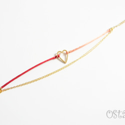 Bijou Bracelet/Red&Pink Satin with 16K Gold Plated Heart 3枚目の画像