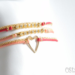 Bijou Bracelet/Red&Pink Satin with 16K Gold Plated Heart 4枚目の画像
