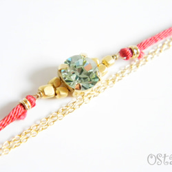 Bijou Bracelet/Red Satin with Chrysolite Swarovski 1枚目の画像