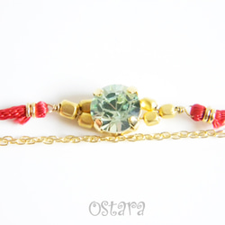 Bijou Bracelet/Red Satin with Chrysolite Swarovski 2枚目の画像