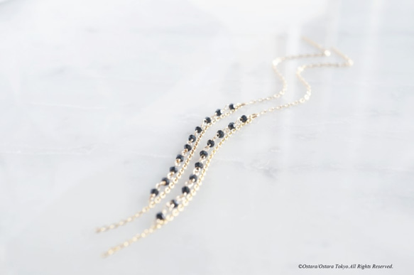 【Monica】14KGF,Ear Thread Earrings,Dangle Tiny Swarovski- 4枚目の画像