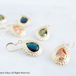 【14KGF】 Earrings,Embossed Teardorop Glass 2枚目の画像