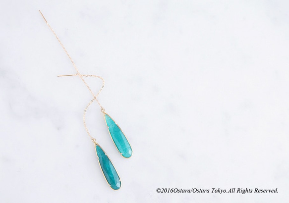 【14KGF】Ear Thread Earring, Long Teardrop-Emerald- 第1張的照片