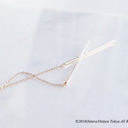 【14KGF】Ear Thread Earrings,Glossy Gold Long Stick Bar 4枚目の画像