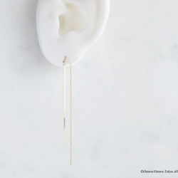 【14KGF】Ear Thread Earrings,Glossy Gold Long Stick Bar 5枚目の画像