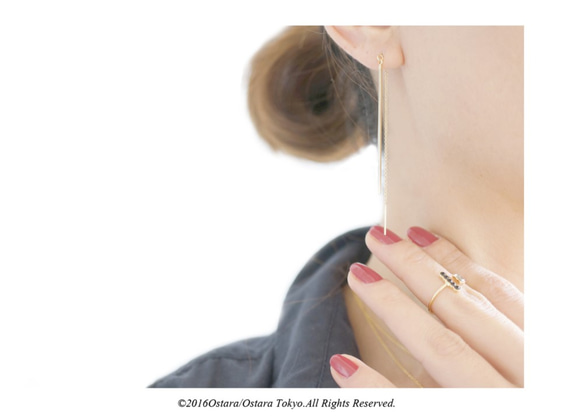 【14KGF】Ear Thread Earrings,Glossy Gold Long Stick Bar 6枚目の画像