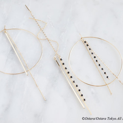 【14KGF】Ear Thread Earrings,Glossy Gold Long Stick Bar 7枚目の画像