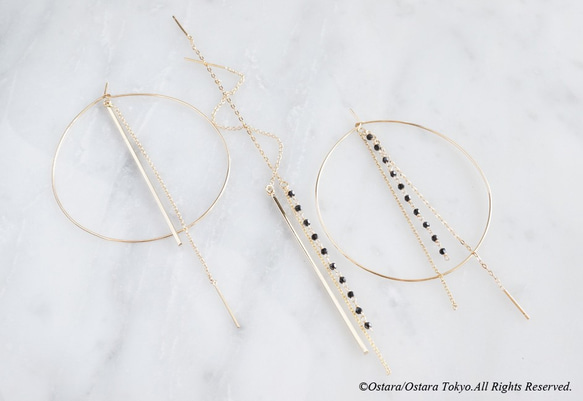 【14KGF】Ear Thread Earrings,Glossy Gold Long Stick Bar 7枚目の画像