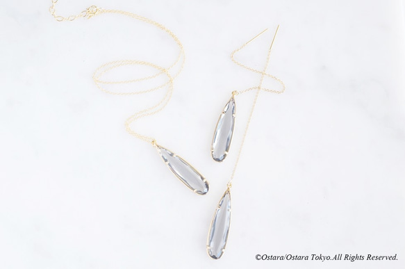 【14KGF】Necklace,Long Teardrop Glass-Gray- 7枚目の画像