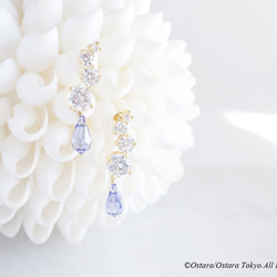 Teardrop CZ Orion Stud Earrings-Swarovski Tanzanite- 2枚目の画像