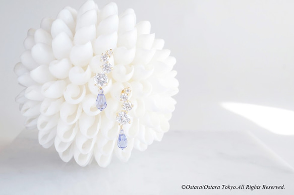 Teardrop CZ Orion Stud Earrings-Swarovski Tanzanite- 4枚目の画像