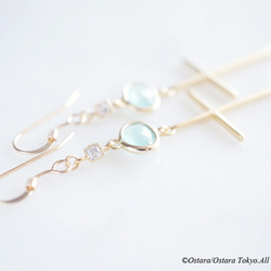 【14KGF】Cross Earrings,- Mint Green&Cubic Zirconia - 5枚目の画像