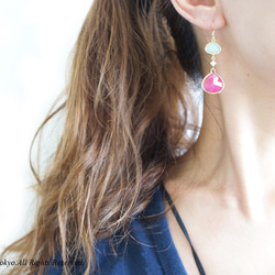 【Procida】14KGF Earrings(Fuchsia x Powder Green) 2枚目の画像