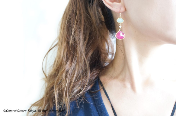 【Procida】14KGF Earrings(Fuchsia x Powder Green) 2枚目の画像