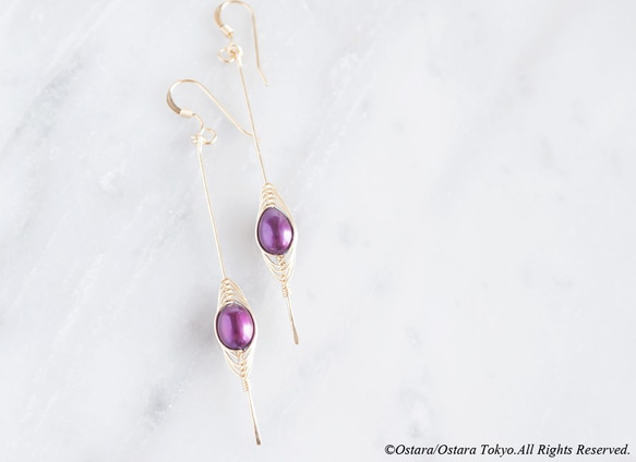 【Tsubomi】14KGF Earrings-B-"Purple Pearl" 3枚目の画像