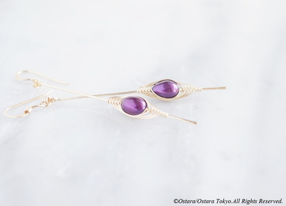 【Tsubomi】14KGF Earrings-B-"Purple Pearl" 2枚目の画像