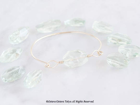 【14KGF】Wire Bangle, Gemstone AAA Green Amethyst 1枚目の画像