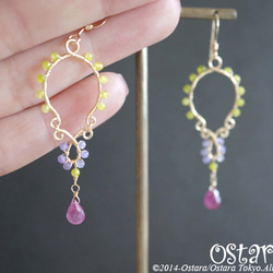 【14KGF】Earrings,Hammered Teardrop,AAA Ruby Briolette Cut 4枚目の画像