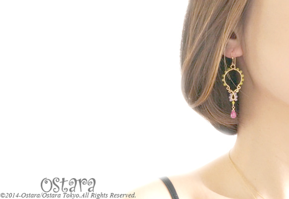 【14KGF】Earrings,Hammered Teardrop,AAA Ruby Briolette Cut 5枚目の画像