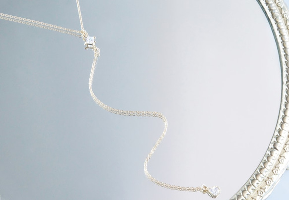 【14KGF】Simple Diamond Shaped CZ Y-Necklace 1枚目の画像