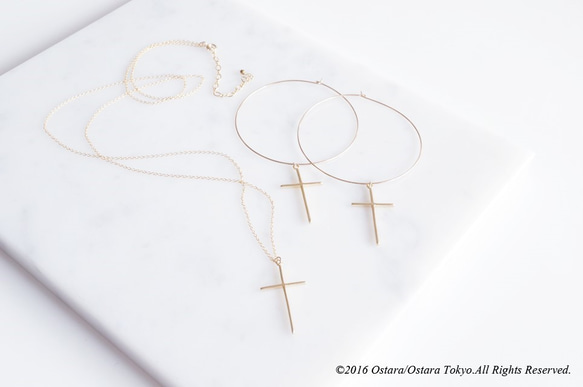 【14KGF】Necklace,Matt Gold Skinny Cross 1枚目の画像