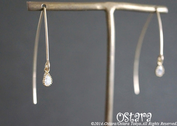 【14KGF】Simple Earrings,Cubic Zirconia Tiny Teardrop 1枚目の画像