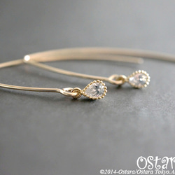 【14KGF】Simple Earrings,Cubic Zirconia Tiny Teardrop 2枚目の画像