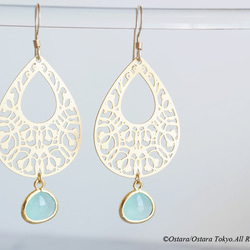 【14KGF】Earrings,Filigre Teardrop (Small)-Bohemian,Mint Green 1枚目の画像