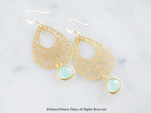 【14KGF】Earrings,Filigre Teardrop (Small)-Bohemian,Mint Green 3枚目の画像