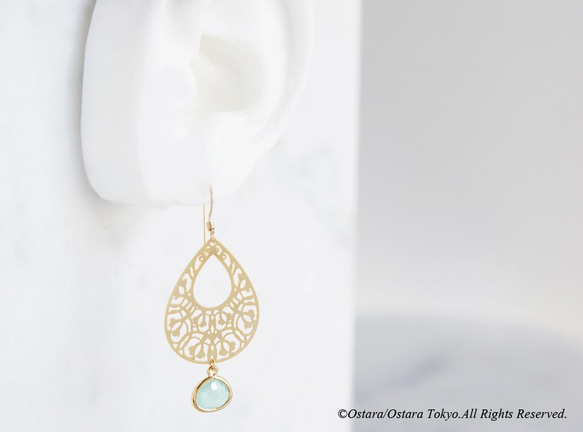 【14KGF】Earrings,Filigre Teardrop (Small)-Bohemian,Mint Green 4枚目の画像