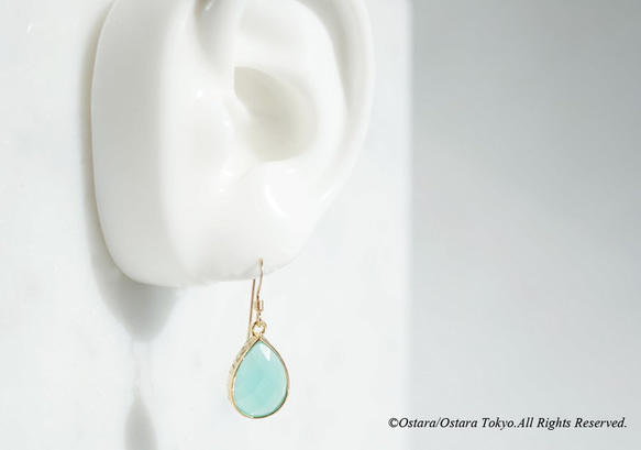 【14KGF】Earrings,Teardrop Glass-Emerald- 4枚目の画像