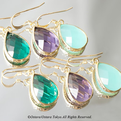 【14KGF】Earrings,Teardrop Glass-Emerald- 5枚目の画像