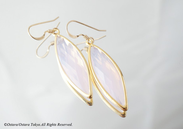 【14KGF】Earrings,-Marquise,Pink Opal- 3枚目の画像