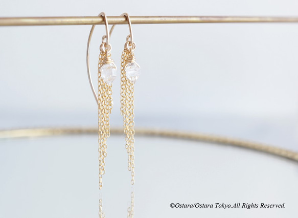 【14KGF/Tiny】Leaf Hook Fringe Earrings, -NY Herkimerdiamond- 5枚目の画像