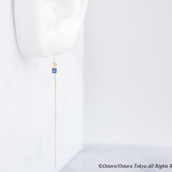 【14KGF/Siver925/Tiny】Leaf Hook Earrings, -CZ Square/Sapphire 4枚目の画像