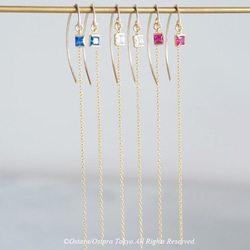 【14KGF/Siver925/Tiny】Leaf Hook Earrings, -CZ Square/Sapphire 6枚目の画像