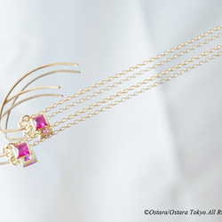 【14KGF/Siver925/Tiny】Leaf Hook Earrings, -CZ Square/Ruby- 3枚目の画像