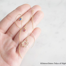 【14KGF/Siver925/Tiny】Leaf Hook Earrings, -CZ Square/Ruby- 8枚目の画像