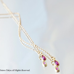 【14KGF/Siver925/Tiny】Ear Thread Earrings, -CZ Teardrop/Ruby- 2枚目の画像