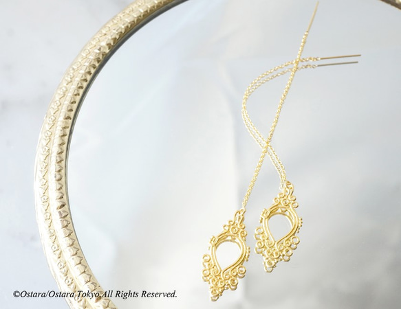 【14KGF/Siver925】Ear Thread Earrings -Elegant Filigree- 1枚目の画像