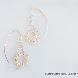 【14KGF/Tiny】Leaf Hook Earrings, -Flower- 2枚目の画像