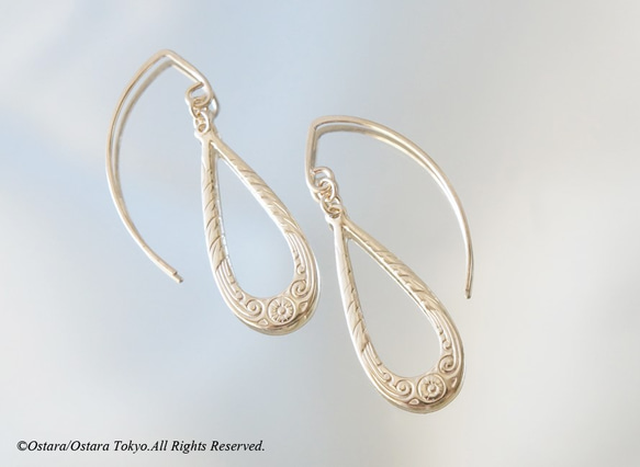 【14KGF/Tiny】Leaf Hook Earrings, -Long Teardrop- 2枚目の画像